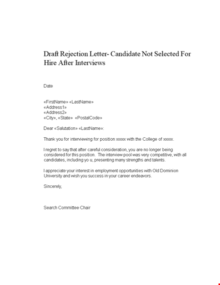 rejection letter to candidate template template