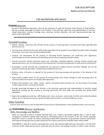 school nutritionist job description template