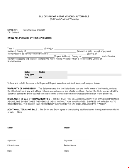 free printable automobile bill of sale template
