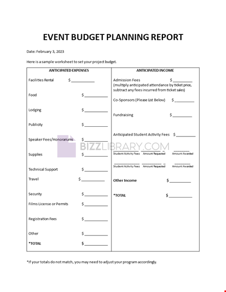 event budget planning report template