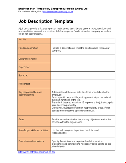effective job descriptions | template for business positions template