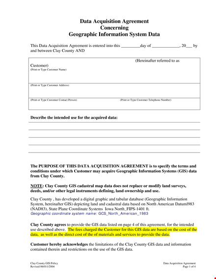 data acquisition agreement template template