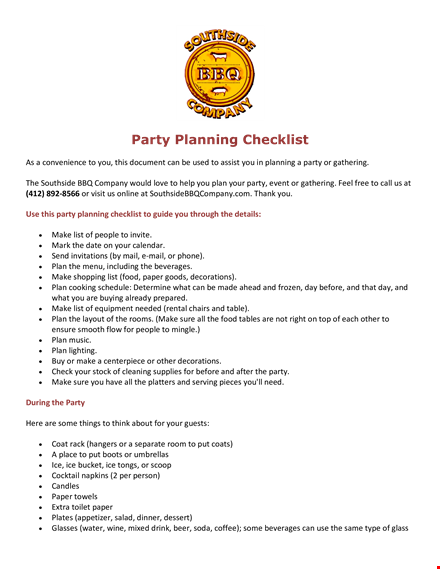 printable party planning checklist template - plan and organize your party easily template