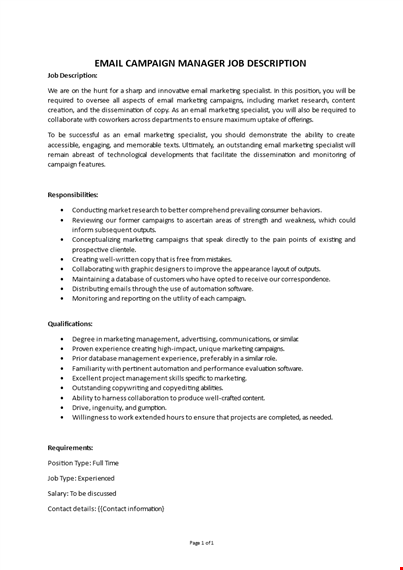 email campaign manager job description template