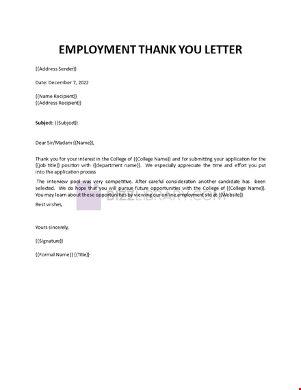 employment thank you letter template