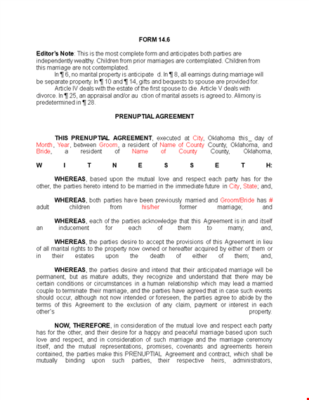 create a fair prenup agreement - protect your assets template