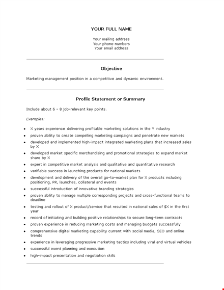 marketing campaign manager resume template