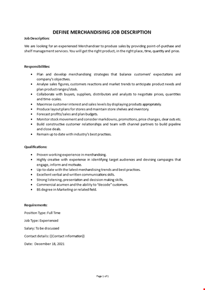 merchandising job description template