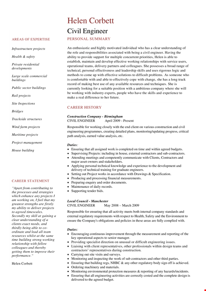 civil engineering resume example template