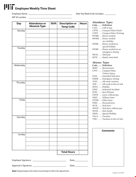 employee weekly time sheet template - track your leave and worked hours efficiently template