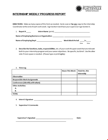 internship weekly progress report template