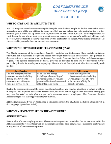 customer service employee assessment template