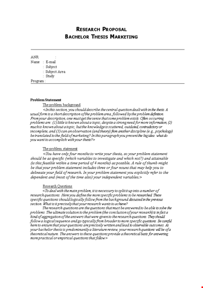 customizable research proposal template for specific questions and problems template