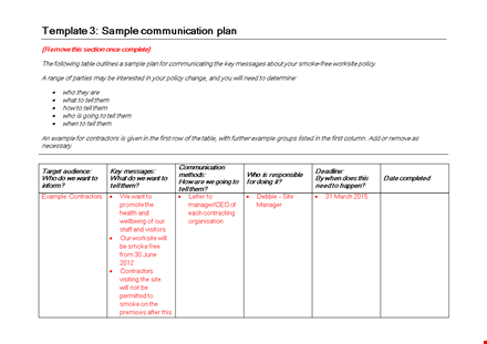 effective communication plan template for managers and contractors | smoke template