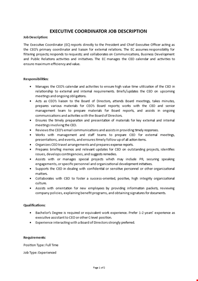 executive coordinator job description template