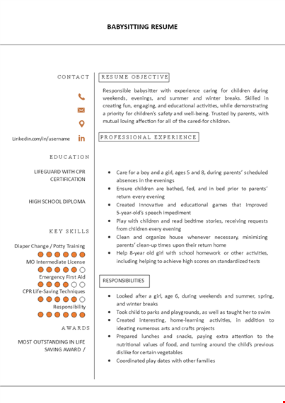 babysitting resume template