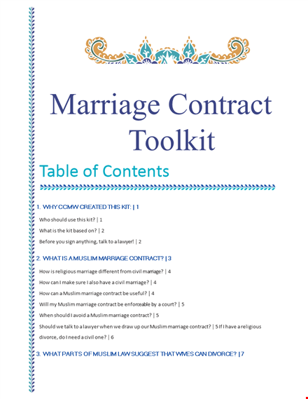 marriage contract template | simplified legal agreement for divorce & marriage template