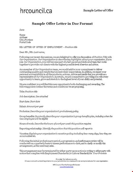 sample offer letter in doc format template