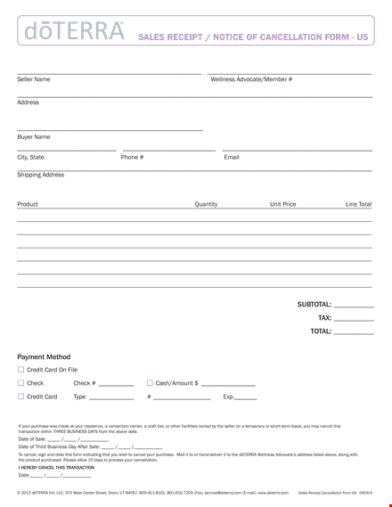 personal sales receipt template - cancellation, cancel, address | download now template