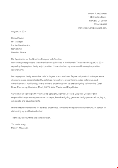 graphic designer job application letter format template