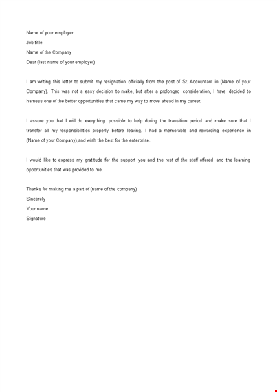 new accountant job resignation letter template