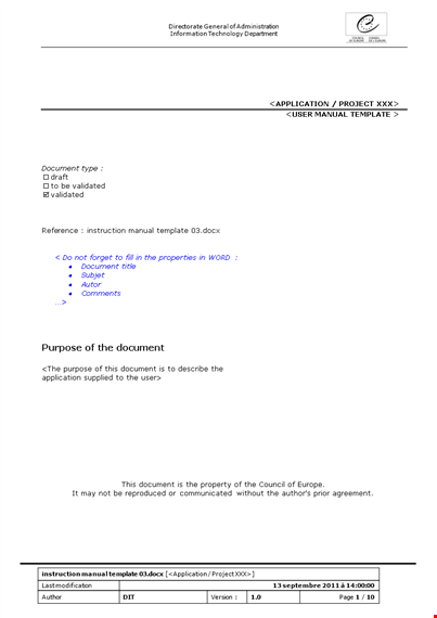 instruction manual template for it department template