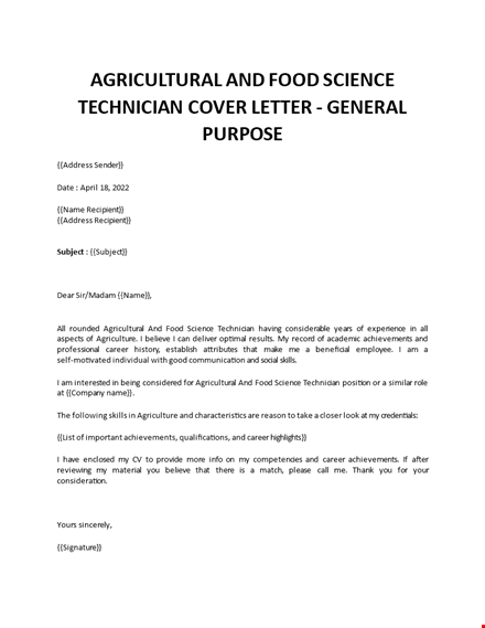 cover letter agricultural field technician no experience template