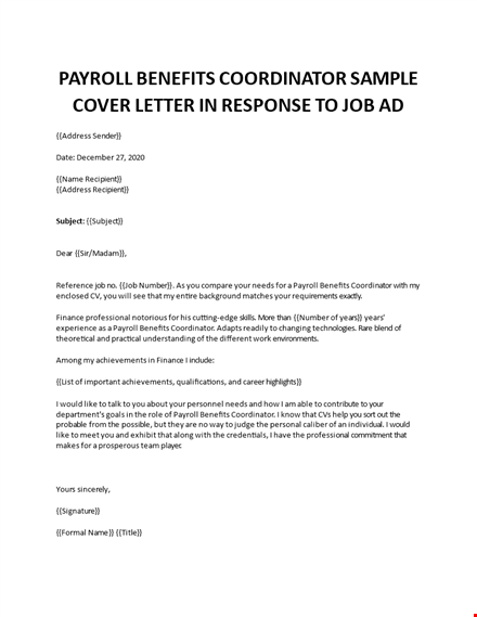 payroll benefits coordinator cover letter template