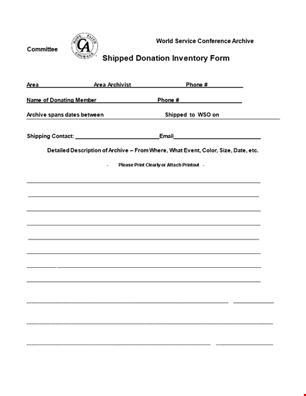shipped donation inventory template