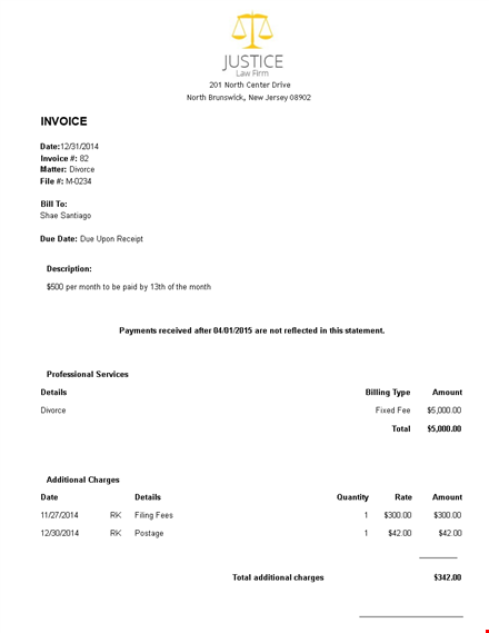 legal invoice sample - create and track invoices | amount, north & center template