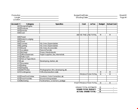 film budget template - streamline your production finances effortlessly template