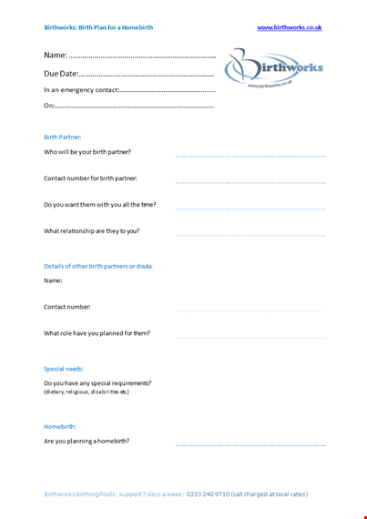 home birth plan template template