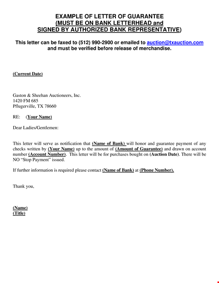 guarantee letter format template template