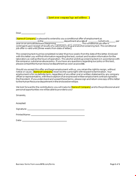 conditional job offer letter template
