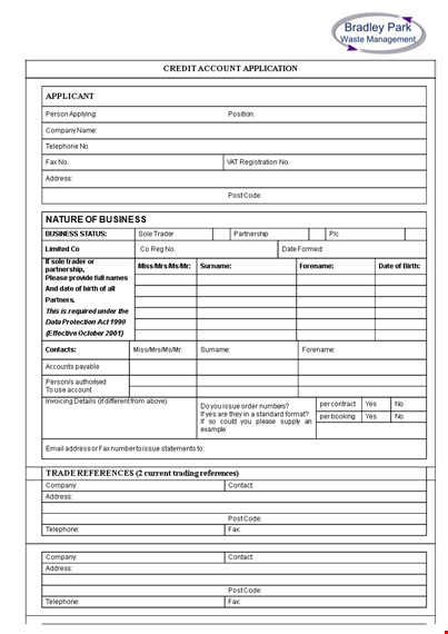 easy company credit application form - apply for credit today template