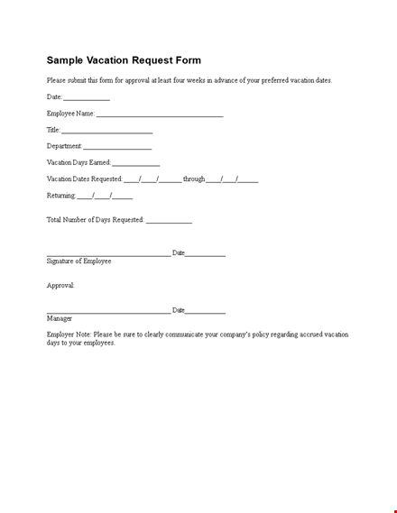 vacation request form - request your vacation today template
