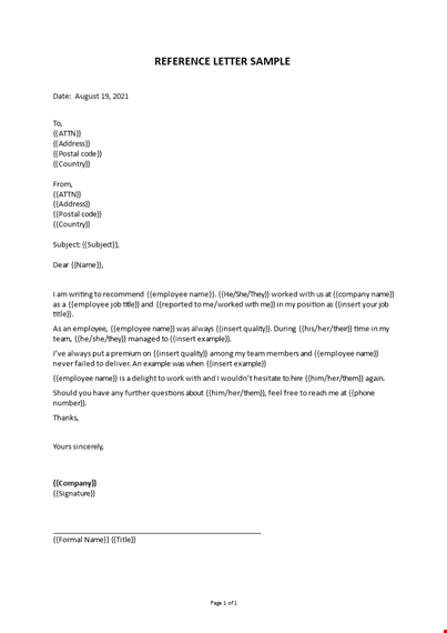 reference letter sample template