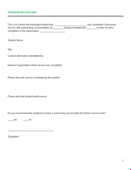 community service letter template | save and print template