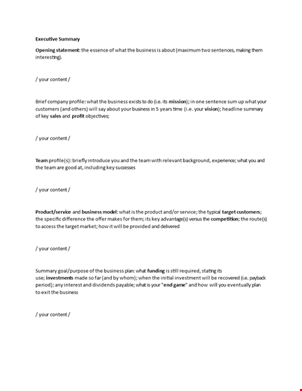 business executive summary template - create professional content in minutes template