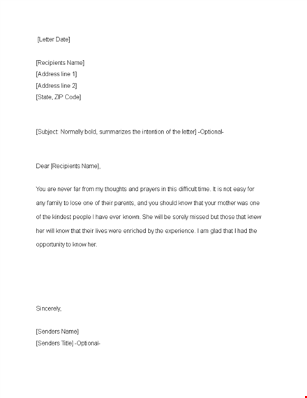 sympathy message template for letters | addressing recipients with ease template