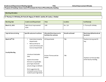 school department meeting agenda template template