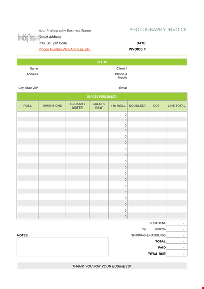 photography sales receipt template - efficient & professional | [business name] template