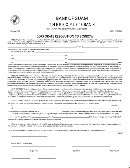 corporate resolution form - authorized officers for corporation template
