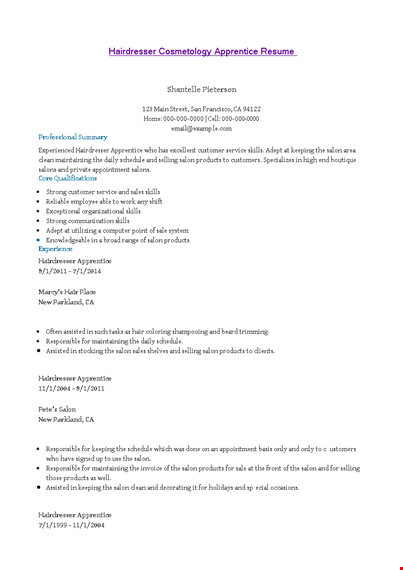 hairdresser cosmetology apprentice resume template