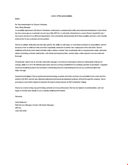 recommendation letter sample for former employee template