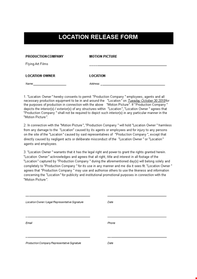 location release form - secure your company's production location ownership | motion template