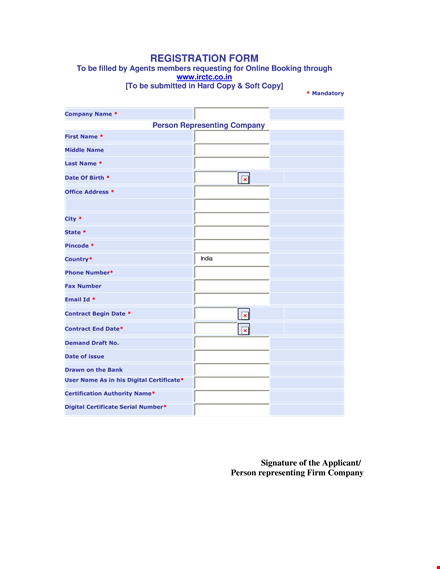 registration form template template