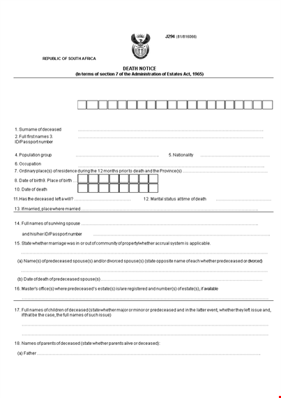 social security death notice template