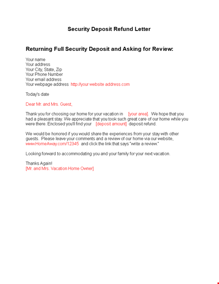 address review: security deposit return letter - efficiently return your vacation deposit template