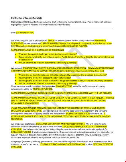 include biomarker information in letter of support template